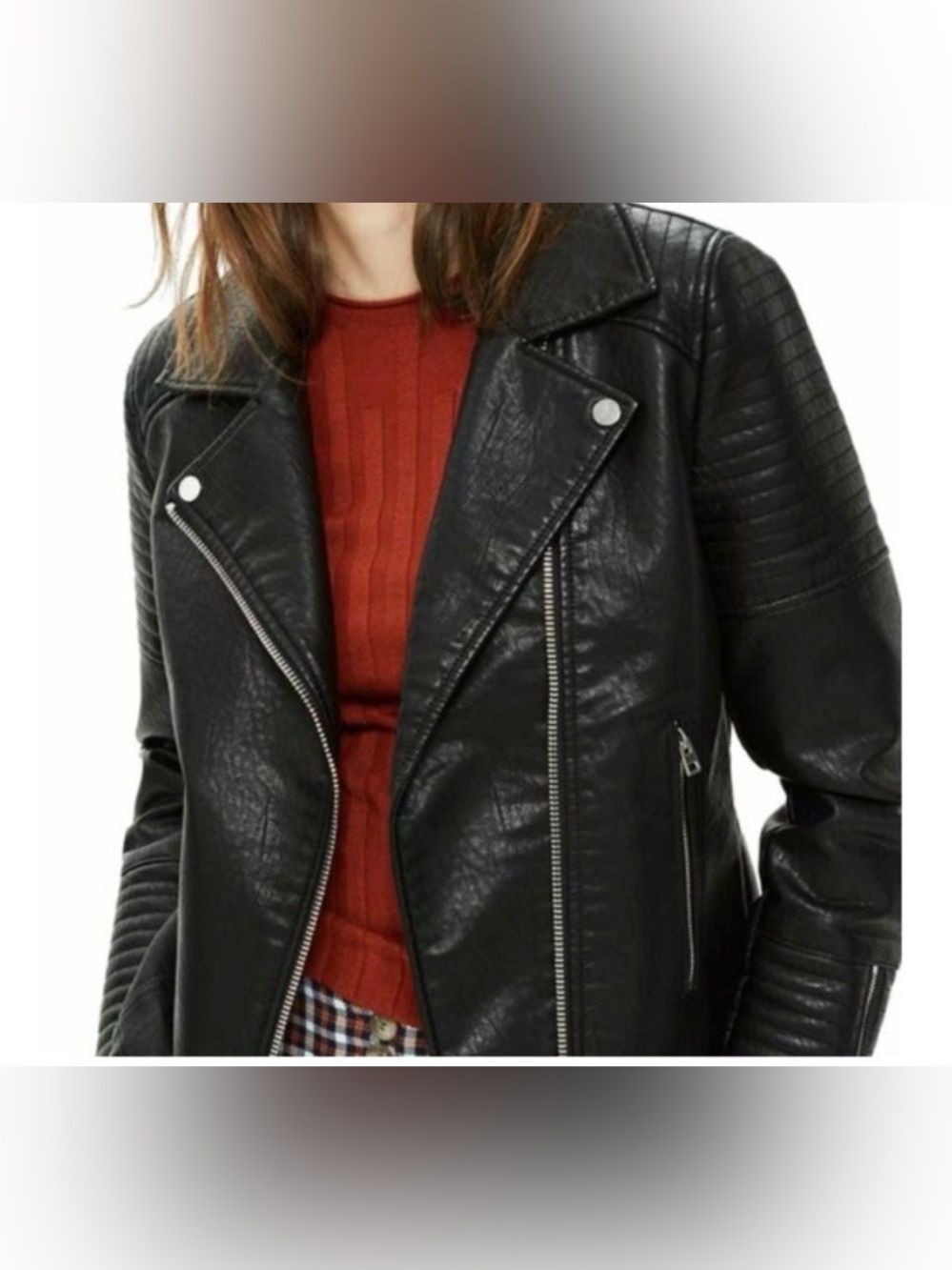 Topshop Black Faux Leather Biker Jacket with Silver Hardware